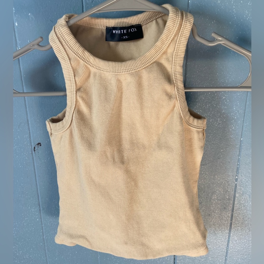 White Fox Ribbed Crop Beige